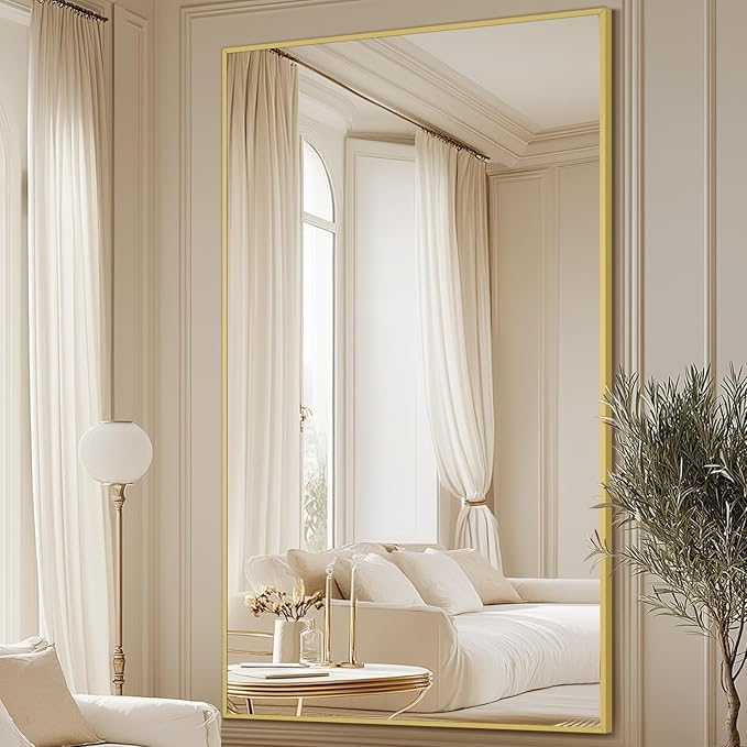 MELOMOIR 82"x44" Oversized Floor Mirror Freestanding, Oversized Mirror Full Length for Bedroom Living Room Dressing Room Gym Yoga Hair Salon, Gold Mirror Full Length with Shatterproof Tempered Glass