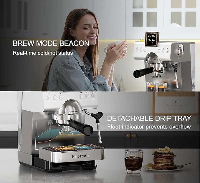 Espresso Machine 20 Bar with Steam Milk Frother, Stainless Steel Espresso maker with LED Display | Cold Brew & Hot Coffee Maker, Professional Cappuccino Expresso Machine for Home and Office