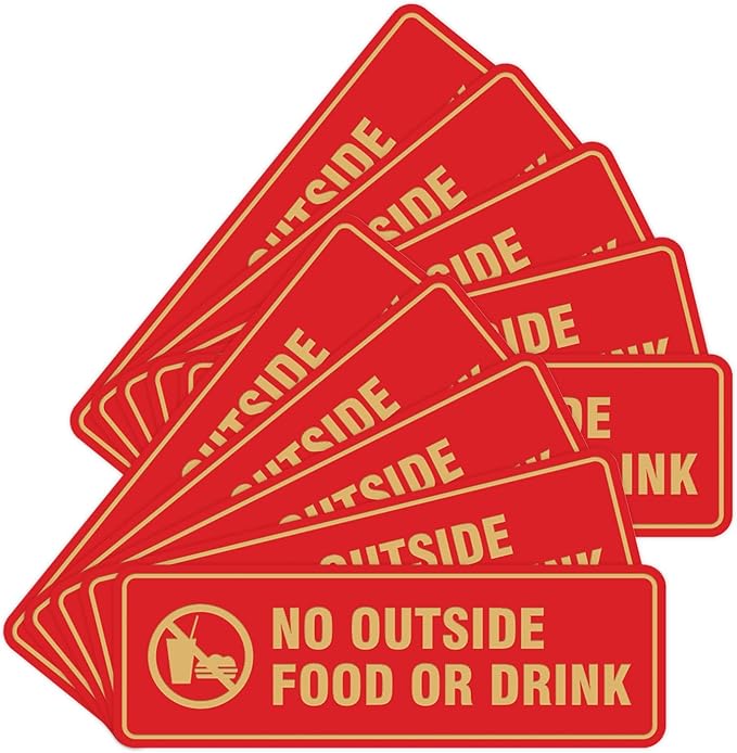 Standard No Outside Food or Drink Door/Wall Sign - Red/Gold - Large 10 Pack