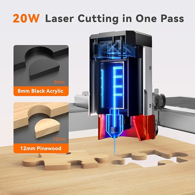 TOOCAA 20w Laser Engraver with 5 in 1 Rotary Roller Set, Smart Camera,Air Assist,Honeycomb Panel, 22" x 22" Bed Size,Safe Laser Engraving Cutting Machine Expert for Metal Tumblers Wood Acrylic