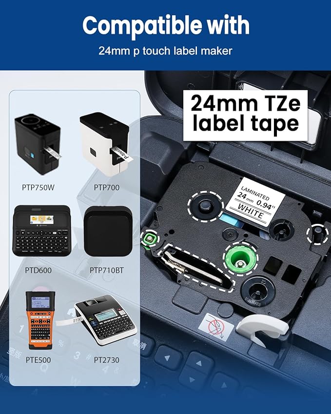 Label KINGDOM TZe-251 24mm Label Maker Tape Compatible with Brother P-Touch TZ 251, 24mm 0.94" Laminated Tz Tape for PT-D600 PT-D610BT PT-P700 PT-P710BT, 5 Pack