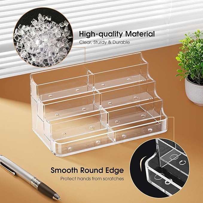 MaxGear Acrylic Business Card Holder for Desk Multiple Business Card Holders, Premium Cards Stand for Workspace, Clear Plastic Display Holder with 4 Tier for Office, 8 Pocket, 400 Cards Capacity