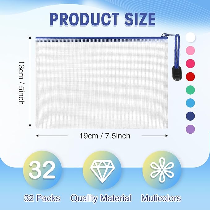Jetec 32 Pcs Mesh Zipper Bags Toy Storage Bikini Organizer Bag Bolsas Para Guardar Trajes De Baño Waterproof Zipper Reusable Pouch Puzzle Multipurpose for Storage Office(Classic Color,7.5 x 5 Inch)