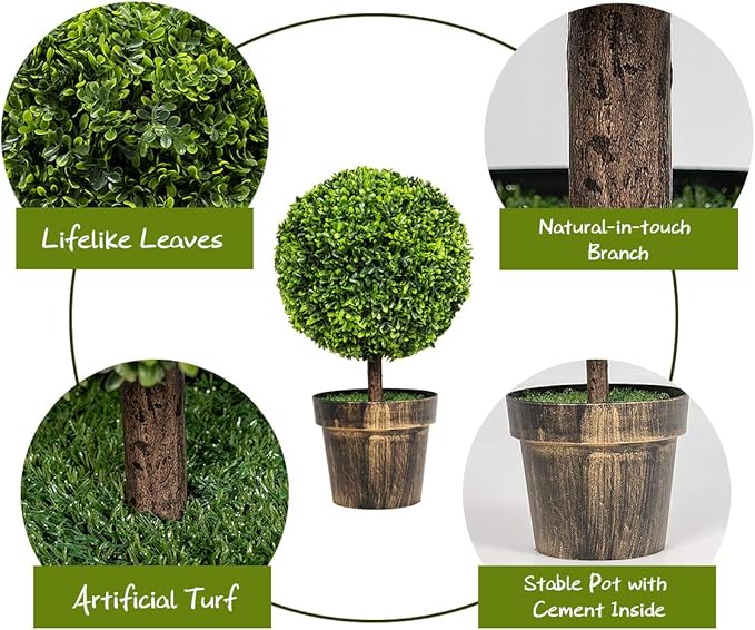 Goplus 22" Tall Artificial Boxwood Topiary Ball Tree, 2 Pack Faux Round Shrubs Bushes Decoration, Fake Potted Plants for Front Porch Indoor Outdoor Home Decor