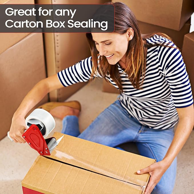 2 Pack Packing Tape Dispenser Gun with 12 Roll Packing Tape 2 Inch Gun 2.7 Mil Heavy Duty Packaging for Shipping, Moving, Carton and Box Sealing(Red)