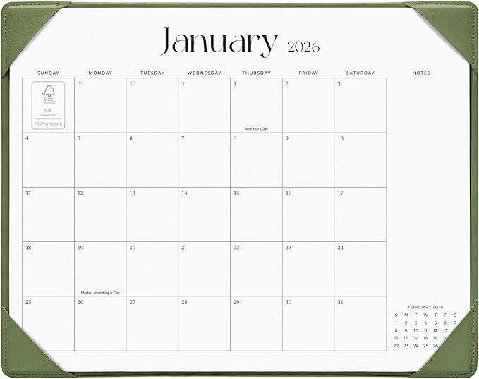 Simplified Desk Calendar 2026-2027 with Desktop Mat, Cabbrix Medium Desk Pad Calendar 15" x 12" Runs From January 2026 to June 2027, Desk Blotter Calendar for Home School and Office (Green)