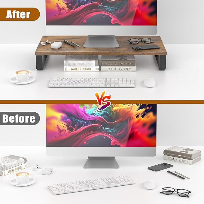 XINYAO Computer Monitor Stand Desk, 24 inch Ergonomic Desks Riser with Spacious Storage for Laptop, Printer, Accessories