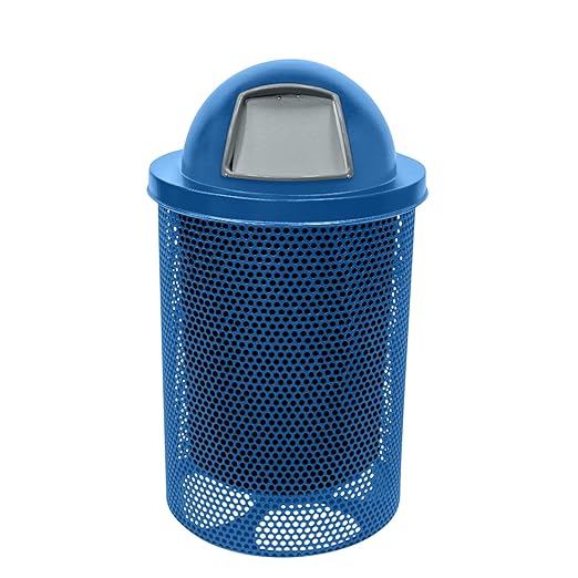 RDT-P-TXTLBL Heavy Duty Round Trash Receptacle with Dome Top, Liner Included, 32 Gallon, Textured Light Blue, Made in America