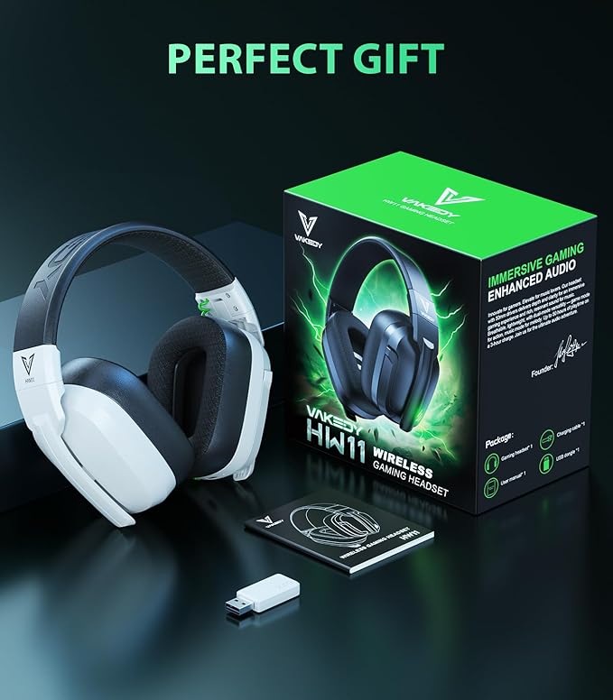 Wireless Gaming Headset for PS5, PC, PS4, Switch, Mac, 2.4GHz Low-Latency & Bluetooth 5.3 Headphones with Noise Canceling Mic, Stereo Sound, 50Hr Long Lasting Battery (White)