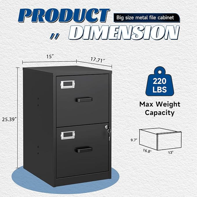 2 Drawers File Cabinet Metal Vertical Filing Cabinets Metal Lockable Storage Cabinets with Lock for Home Office to Hanging Files