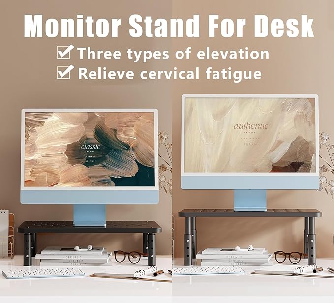 Computer Monitor Stand for Desk,Laptop Stand,Printer Stand,Adjustable and Stackable Height Increasing Storage Rack Suitable for Office, Home, and School Supplies,Black