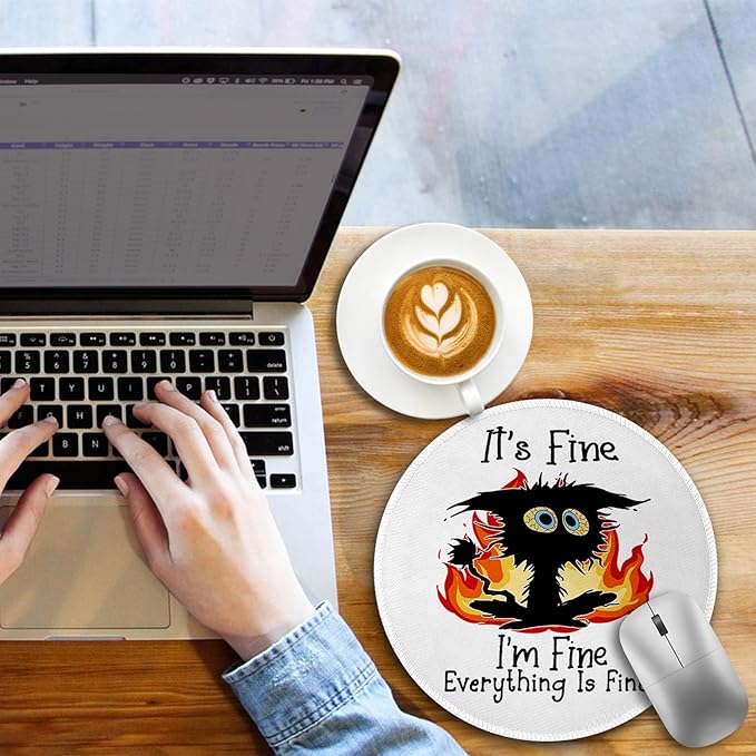 Fire Cat Mouse Pad, Funny Small Round Mouse Pads for Desk, Mini Travel Mousepad for Work Wireless Computer Laptop, Office Desk Accessories, 8.6 x 8.6 inch