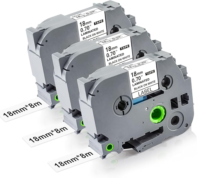 TZe-241 18mm 0.7 Laminated White Tape TZe Replacement for Brother TZe241 P Touch Label Tape 3/4, 18mm TZe Compatible with Brother Label Maker PT-D400 PT-D460 PT-D600 PT-P710BT, 3 Packs