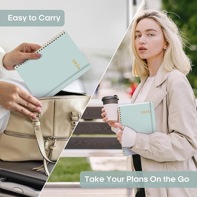 2026 Planner, Weekly and Monthly Calendar Planner Book, January 2026 - December 2026, Hardcover Spiral Planner with Monthly Tabs, Notes Pages, Perfect for Women & Men, A5 (6.4" x 8.5") - Grey Blue