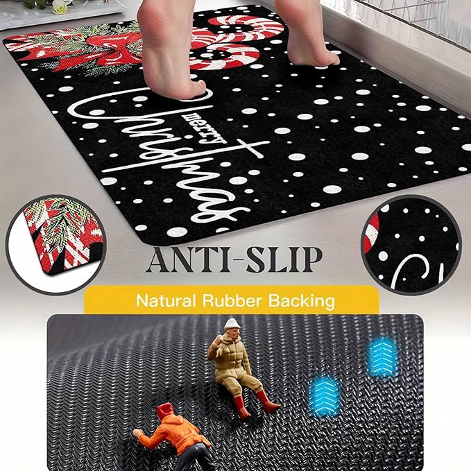 Christmas Door Mat Entrance Decoration Christmas Candy Cane Welcome Mat Black Door Front Porch Rug for Outside Front Porch Entryway Decor, 16" x 24" Inch