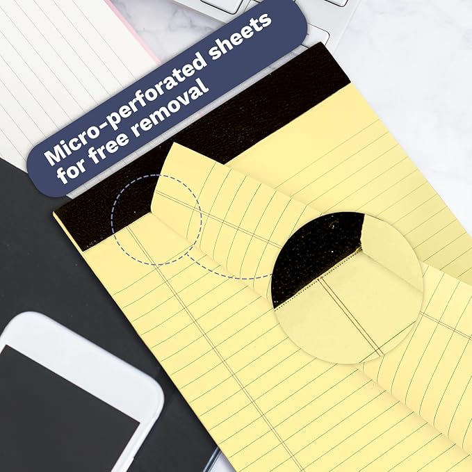 Goefun 12 Pack Yellow Note Pads 5x8, Small Legalpads 5x8 Yellow for Office, Perforated College Ruled Writing Pads - 30 Sheets Samll Notepad
