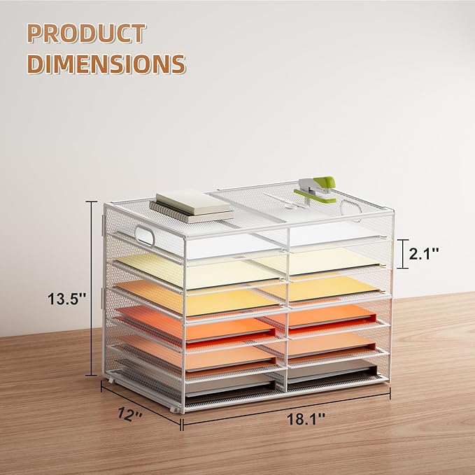 Marbrasse 7 Tier Desktop Literature Organizer, Mesh Paper Organizer Desk Organizers, File Sorter Mail Center Paper Storage Cabinet Classroom Keepers Mailbox for Office Home School, White