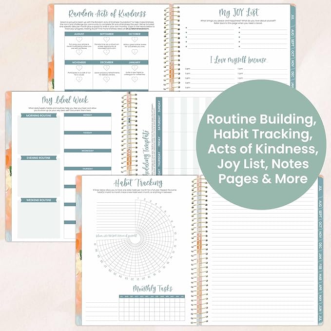 bloom daily planners 2025-2026 (8.5" x 11") Academic Year Day Planner (July 2025 - July 2026) - Weekly & Monthly Dated Agenda Organizer with Stickers & Tabs - Painted Peonies