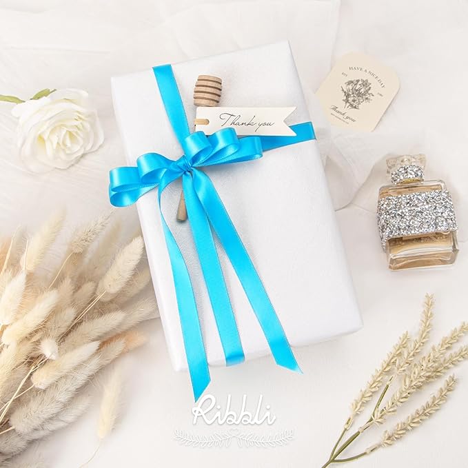 Ribbli Turquoise Blue Double Faced Satin Ribbon,1/2” x Continuous 25 Yards,Use for Bows Bouquet,Gift Wrapping,Wedding Decorating