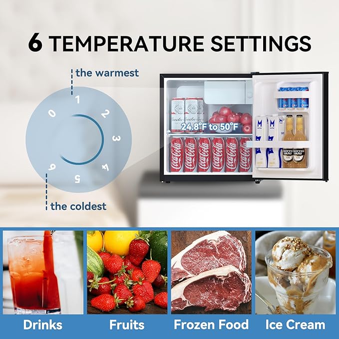 Frestec 1.7 Cu.Ft Mini Fridge with Freezer,Mini Fridge for Bedroom,Small Refrigerator,Dorm Refrigerators with Freezer,Compact Refrigerator for Office,Apartment,Dorm,Bedroom (Black)