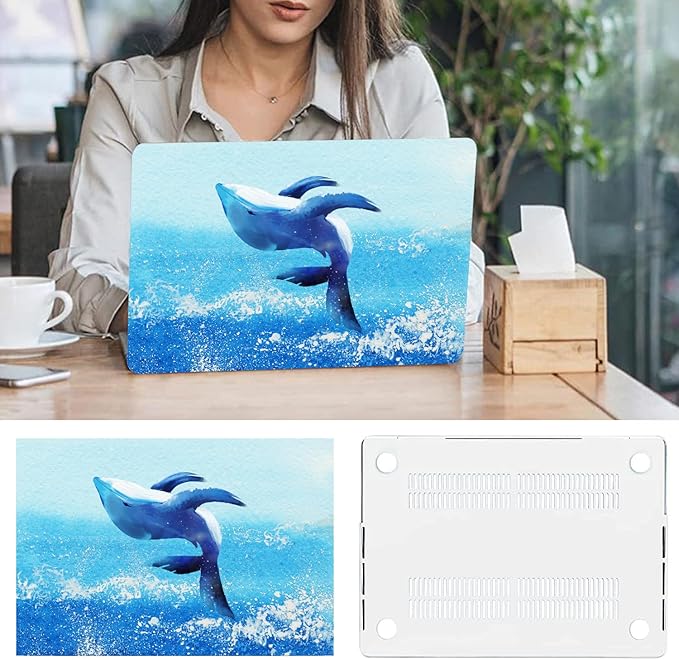 Compatible with MacBook Pro 13 Inch Case M2/M1 2025 2022-2017 A2338 A2289 A2251 A2159 A1989 A1706 A1708 Plastic Hard Shell Case&Keyboard Cover&Mac OS Keyboard Sticker (Sea Whale)
