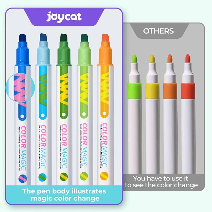 JoyCat 10 Color Changing Highlighter Pens,Dual Tip Magic Markers,Assorted Fluorescent Colors for Art Journaling,Note Taking&School Office Journaling Supplies,No Bleed,Ideal gift&marker for Kids&Adult