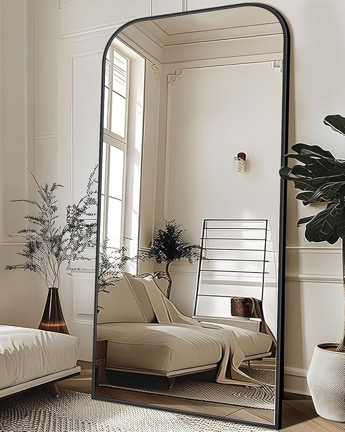 Antok Full Length Mirror, 78"x38" Floor Mirror Freestanding, Arched Floor Standing Large Full Body Mirror with Stand for Bedroom, Hanging Mounted for Living Room, Black
