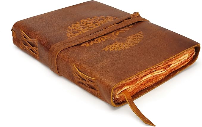 LUXEORIA Tree Of Life Leather Journal for Women and Men, Handcrafted Leather Journal for Writing Womens, Sketchbook, Travel Diary with Unlined Deckle Paper, Tan 7x10