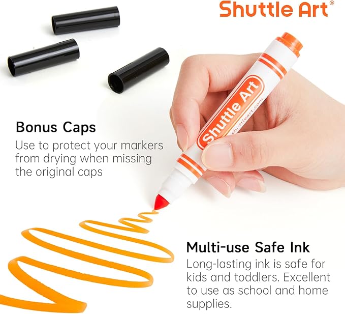 Shuttle Art 304 Pack Washable Markers, 16 Assorted Colors Broad Line Conical Tip Large Markers Bulk with a Box, Bonus Caps, Home Classroom School Supplies for Toddlers Kids Adults Students Teachers