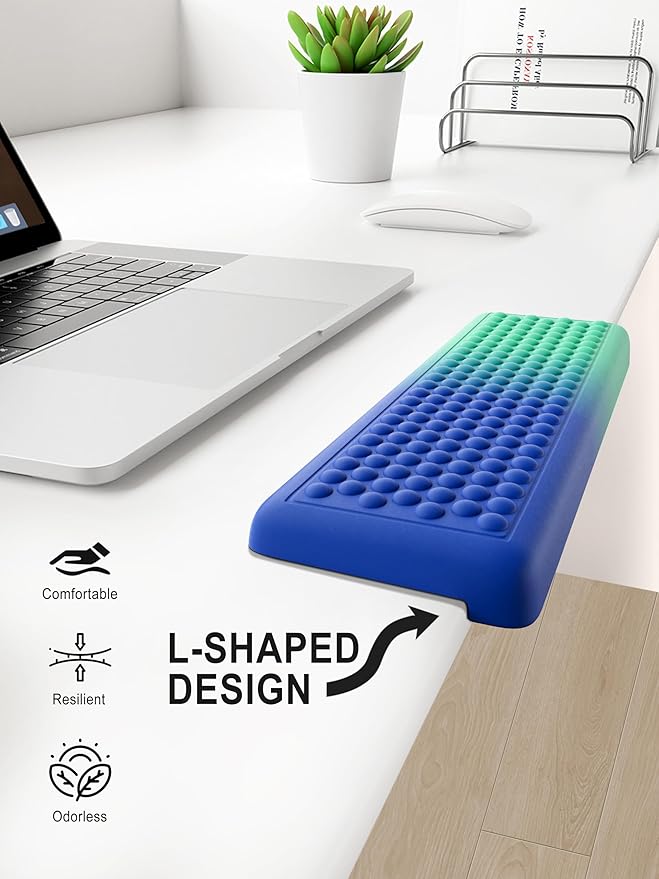 Hsurbtra L-Shaped Desk Elbow Pad, 2-Piece Soft Memory Foam Elbow Support Padding with Non-Slip Rubber Base, Ergonomic Desk Edge Cushion Wrist Rest for Office, Home, Work, Gaming, Blue Green