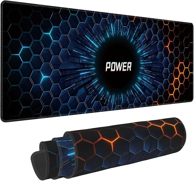 Hexagon Honeycomb Large Mouse Pad, Gaming Desk Mat, XL Extended Keyboard Desk Pad, 31.5"x11.8" Non-Slip Rubber Base Big Mousepad with Stitched Edges for Home and Office