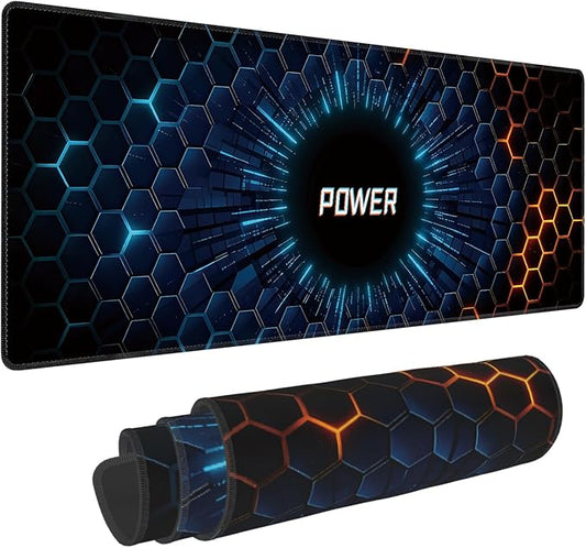 Hexagon Honeycomb Large Mouse Pad, Gaming Desk Mat, XL Extended Keyboard Desk Pad, 31.5"x11.8" Non-Slip Rubber Base Big Mousepad with Stitched Edges for Home and Office