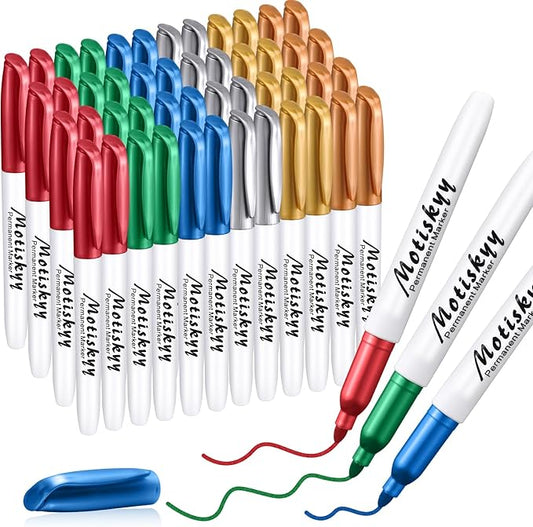 48 Pcs Metallic Permanent Markers Bulk Metallic Marker Pens Medium Tip Quick Dry Paint Pen for Classroom DIY Crafts Artist Illustration Gift Card Making(Colorful)