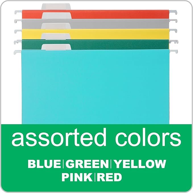 Cyan Blue Hanging File Folders,25 Packs Letter Size File Folder,Designed for Bulky Files,Filing Cabinet,1/5 Adjustable Tabs for Office,School,Home