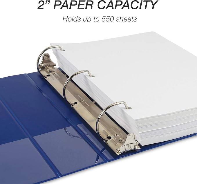 Samsill Durable 2 inch 3 Ring Binder, Made in USA, D Ring Binder, FSC 100% Recycled Chipboard, Blue, 12 Pack