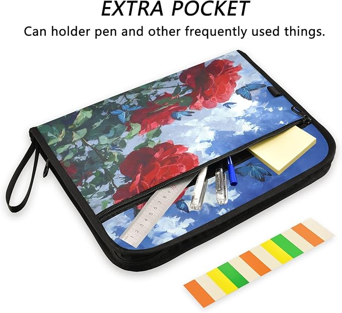 Rose and Blue Sky Expanding File Organizer with 13 Pockets Accordion File Folders with Labels,Portable Document Paper Bill Receipt Organizer,Home College School Office Supplies, Letter Size