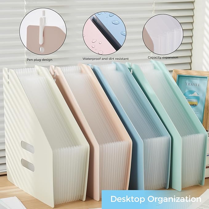 2-Piece Vertical Accordion Folder Manager, 13 Grid Expansion Pages, Vertically Opened Storage Bag for organizing Materials, School, Home, and Office letterhead, Green
