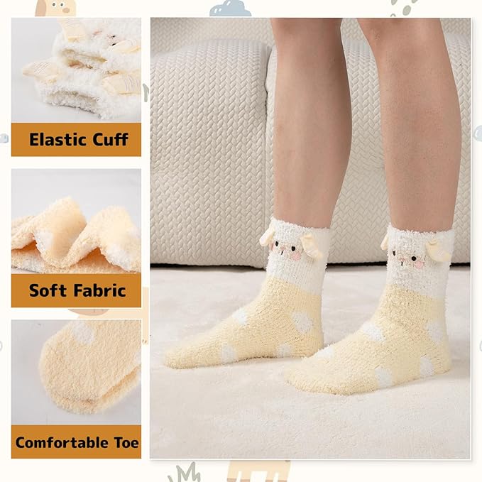 COOPLUS Fuzzy Socks for Women Warm Fluffy Cozy Winter Soft Home Slipper Socks (5 Pairs)