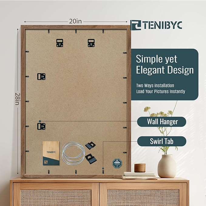 20x28 Picture Frame 4 Pack - Brown Walnut Wood, 20 x 28 Poster Frame for Gallery, Home and Office - Wall Hanging