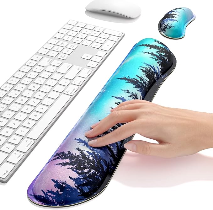 Dapesuom Enlarge Keyboard Wrist Rest, Memory Foam Wrist Cushion for Desk Mats Support, Cute Typing Pain Relief Keyboard Mouse Pad Rests Set with Non-Slip Base for Gaming Laptop Office Computer, Forest