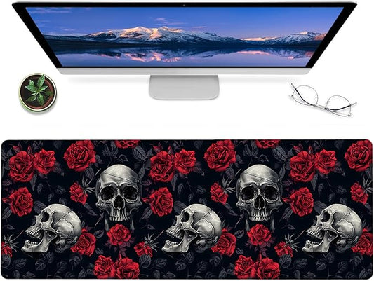 Gothic Skull Rose Gaming Mouse Pad,12x31.5in Non-Slip Rubber Romantic Elegant Desk Mat,Large Extended Goth Mousepad for Office Home Laptop,Mice Pads Gifts,Game Lover Deskmat Decor