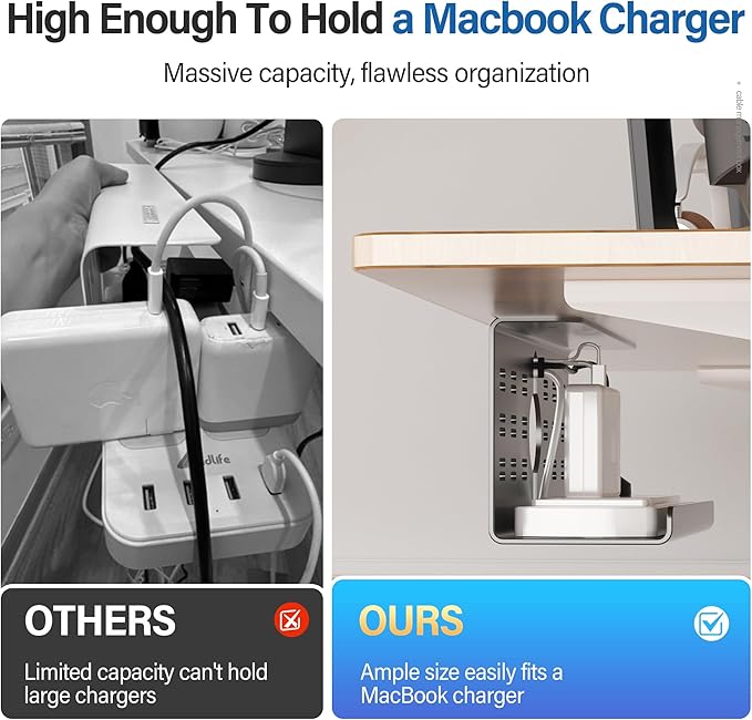 2 Pack Cable Management Under Desk Black, Cinati 32" Large Cable Management Tray, Under Desk Alloy Steel Wire Organizers, Cord Hider Tray for Office and Home - Tape or Screw Installation