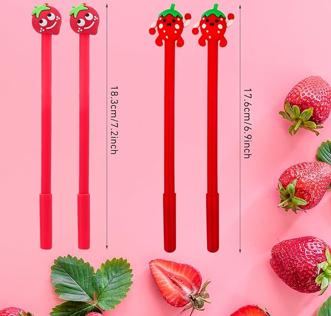 30 Pcs Cute Strawberry Gel Ink Pens Fun Kawaii Pens Fruit Writing Pens 0.5 mm Black Ink Cool Novelty Fun Pens for Office Home School Supplies Strawberry Party Favors (Cute Strawberry)