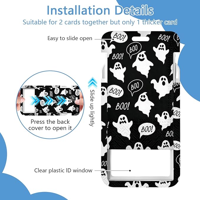 Halloween Badge Holder Reel Lanyard,Ghost ID Card Badge Holder Retractable Name Tag Clips for Doctor Nurse Teacher Office Student