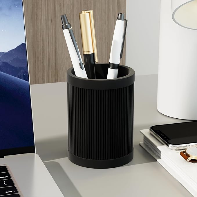 Aesthetic Pen Holder For Desk, Modern Silicone Pencil Holder, Stylish Office Desk Decor, Made of 5 mm Thickened Premium Silicone, Office Desk Organizer And Accessories (Black)