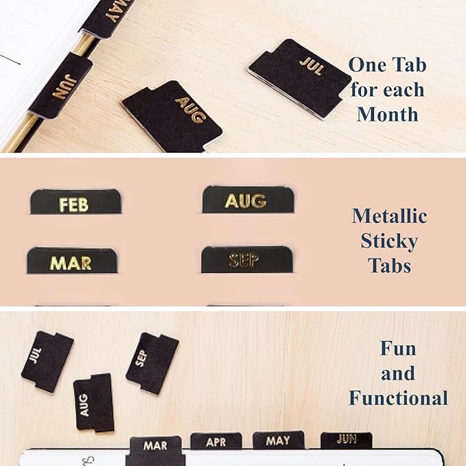 Erin Condren Designer Accessories - Monthly Adhesive Tabs, Neutral Metallic (Set of 12). Great for Organizing and Sorting in Planners, Agendas, or Notebooks by Month