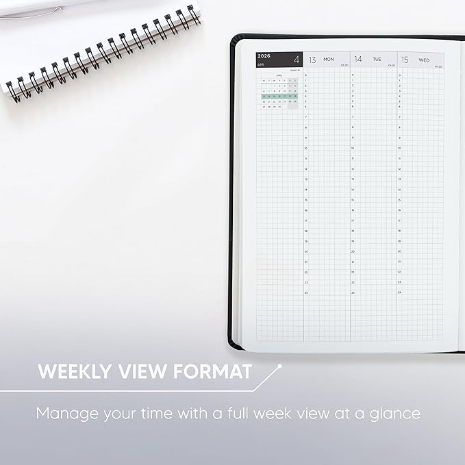 Inamio 24 Hourly Planner 2026 – 24 Hour Weekly and Monthly Appointment Book 2026 – Hardcover, Japanese Design – Minimalist Teacher and Annual Planner with Time Slots – 6 x 8.5