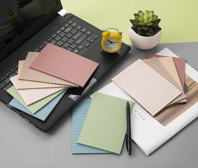 (36 Pack) Lined Sticky Notes 4x6 in Ruled Stickies Super Sticking Power Memo Pads Vintage Colors