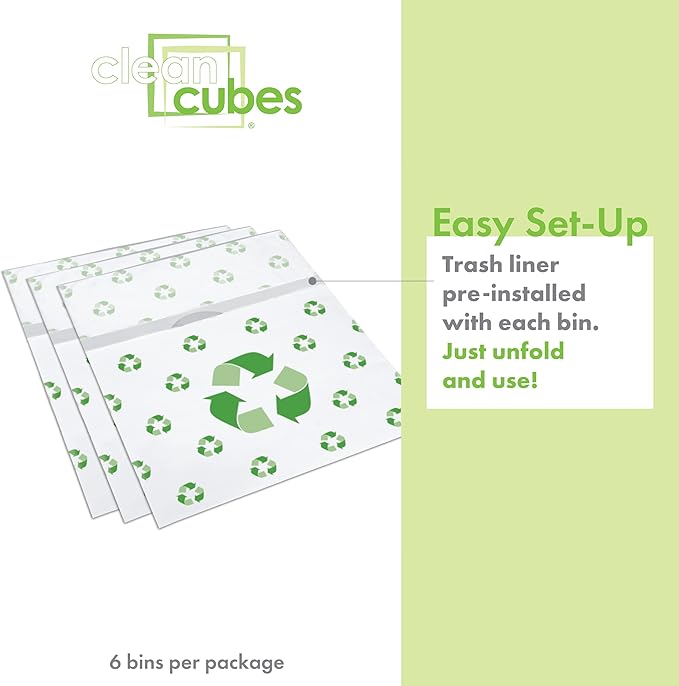 | 13 Gallon Disposable Trash Cans (6-Pack) with Fitted Trash Bags - Reusable Garbage and Recycling Bins for Parties, Events, and More (Recycle - 17" Height x 13.5" Width x 10" Depth)