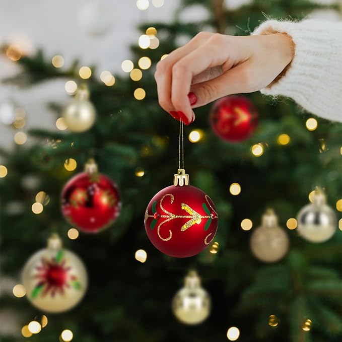 44PCS Christmas Ball Ornaments Set Xmas Tree Decoration Balls 2025 Shatterproof Hanging Colored for Party Wedding Home Party Outdoor Indoor Red & Golden